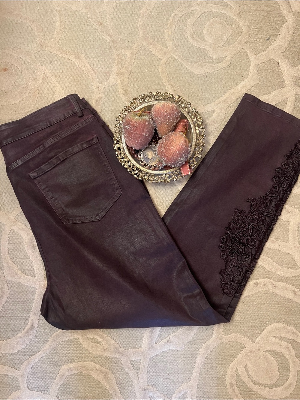 NWT🌷SOFT SURROUNDINGS🌷BlackBerry Carrara lace embellished straight leg pants